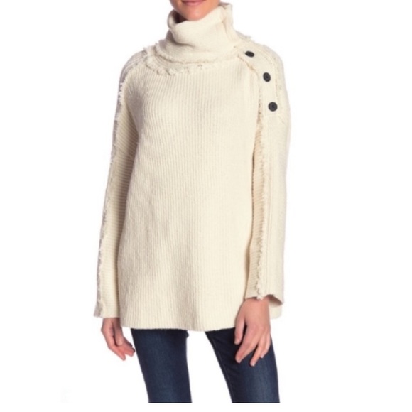 Free People On My Side Pullover Button Turtleneck Sweater Cream Size Medium - Picture 3 of 15
